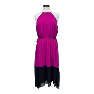 Shelby & Palmer Goddess Halter ColorBlock Sundress Sz 12 Magenta Black Boho Chic